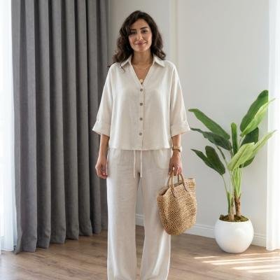 Striped Linen Tank & Wide-Leg Trousers Set