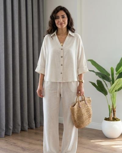 Striped Linen Tank & Wide-Leg Trousers Set