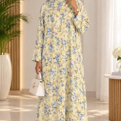 Pastel Vintage Floral Long Abaya Dress