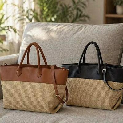 Structured Two-Tone Woven Leather Handbag