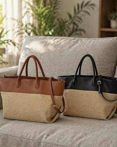 Structured Two-Tone Woven Leather Handbag