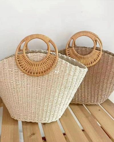 Artisanal Rattan Handle Woven Tote