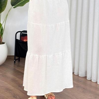 Tiered Cotton Linen Maxi Skirt