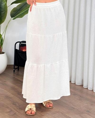 Tiered Cotton Linen Maxi Skirt