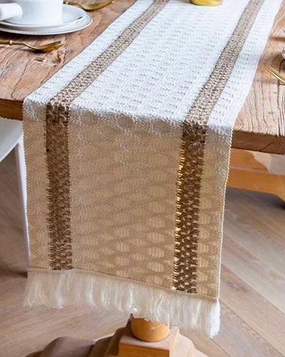 Striped Metallic Accent Boho Table Runner
