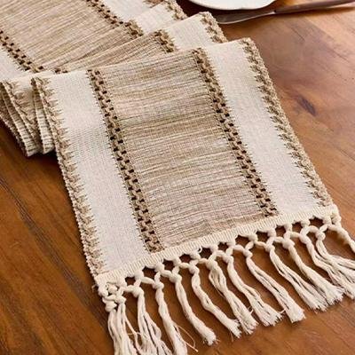 Rustic Farmhouse Knitted Tassel Table Runner