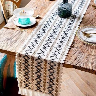 Geometric Embroidered Boho Table Runner